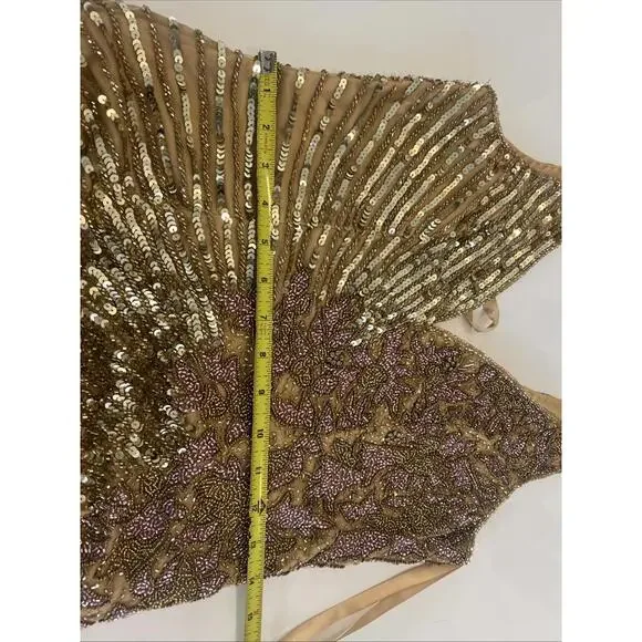 $598 Mac Duggal 5473 High Slit Embellished Sequins Dress Gold Size 8 NWT - Picture 15 of 16